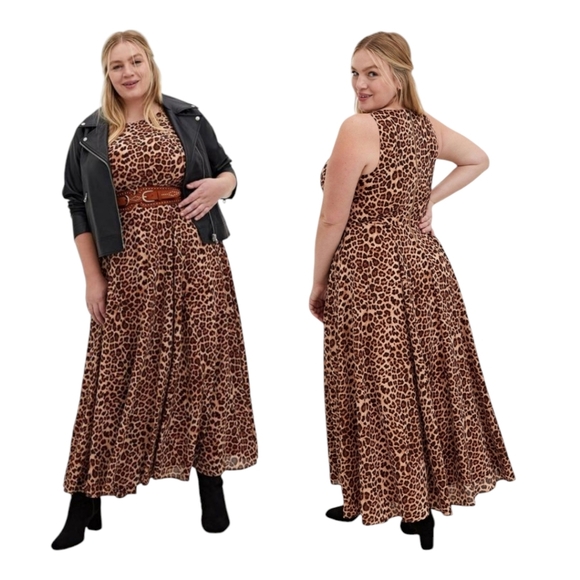 torrid Dresses & Skirts - GEORGETTE HIGH NECK LEOPARD MAXI CHIFFON DRESS SIZE 18